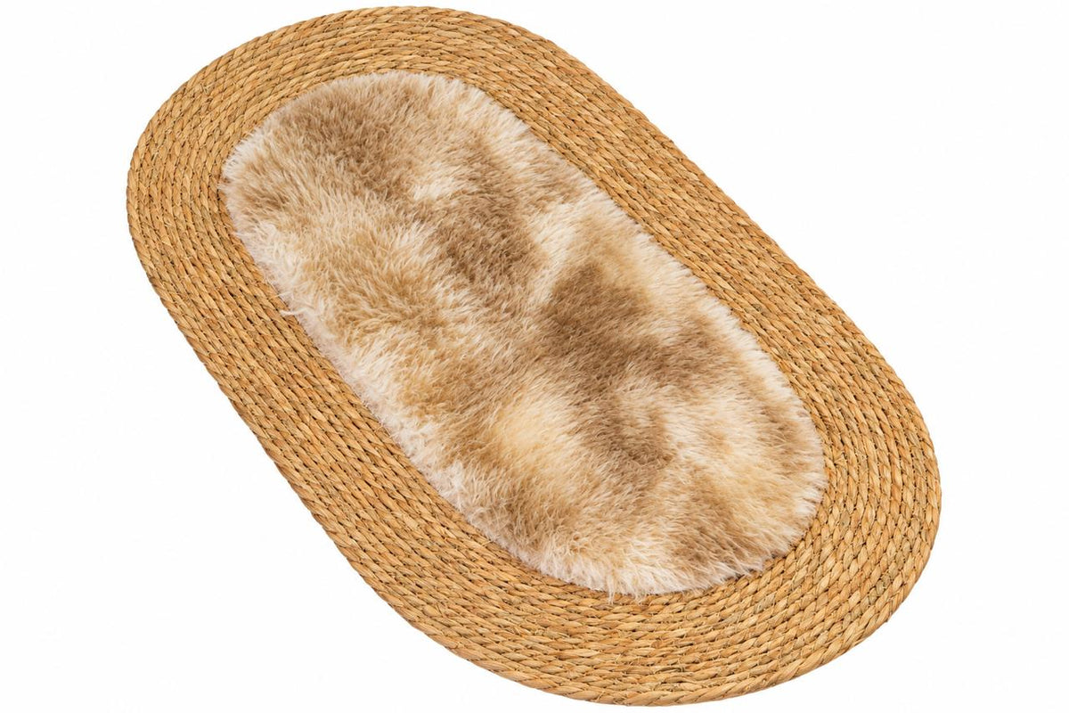 Oval Woven & Faux Fur Accent Rug