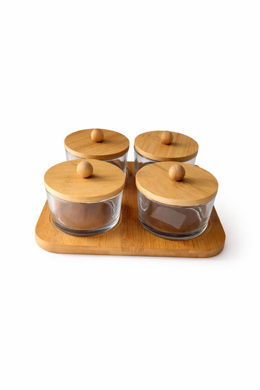 4-Piece Glass Storage Jar Set with Wooden Lids
