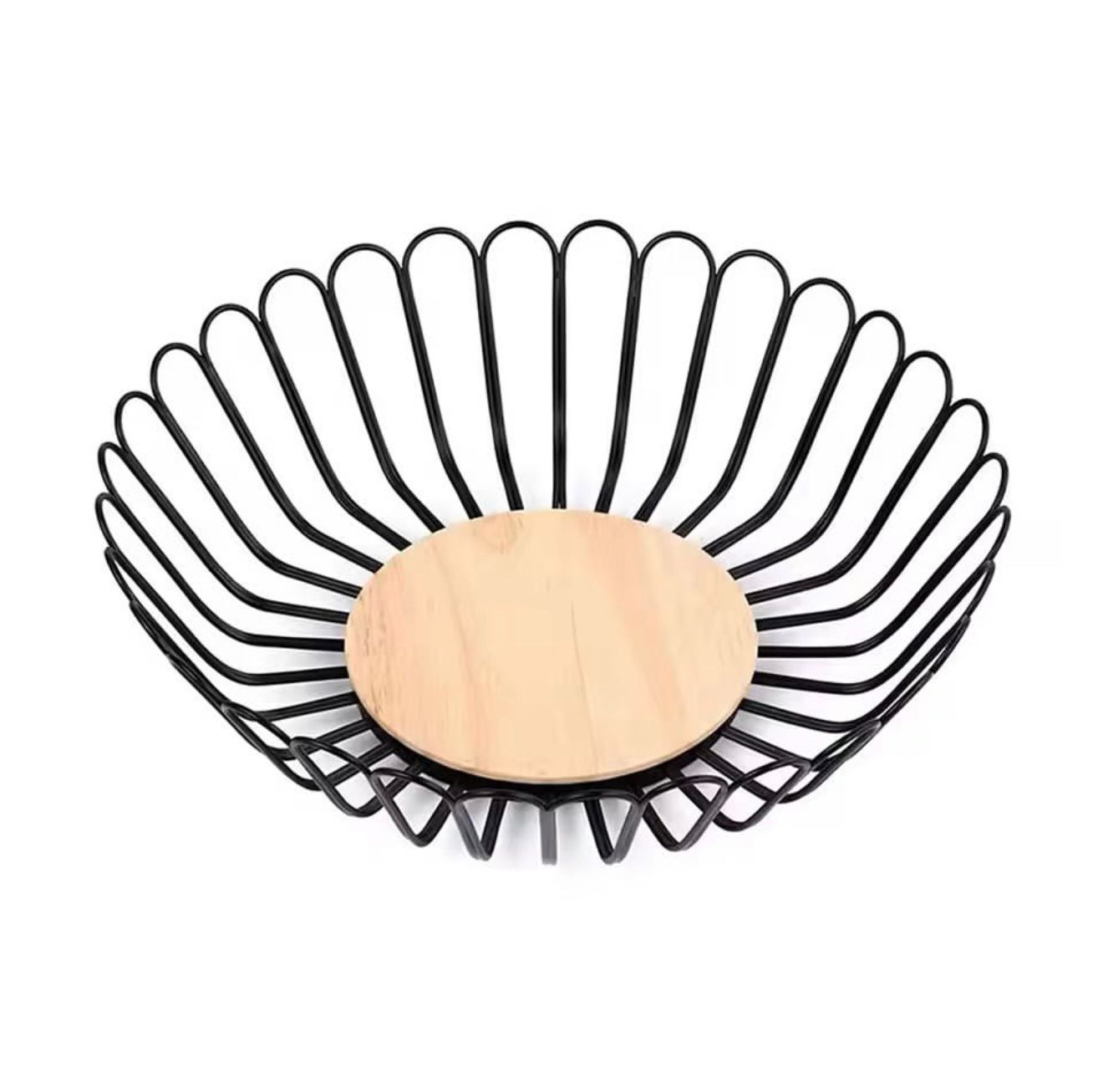 Black Wire Fruit Basket with Wooden Base