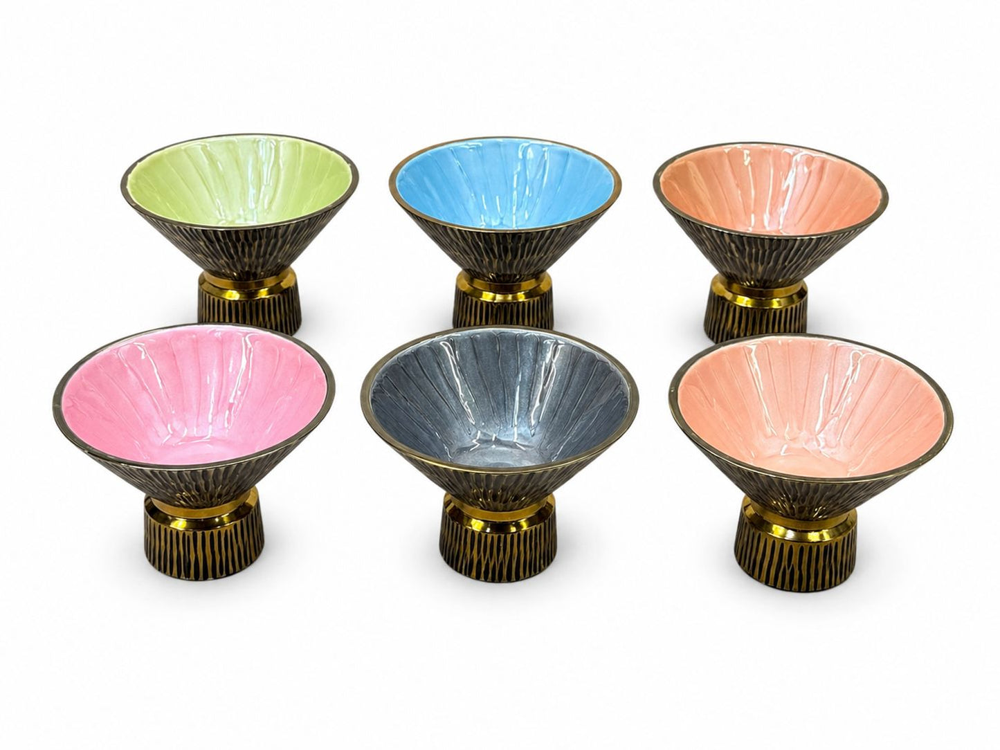Colorful Dessert Bowls Set with Metallic Base – 6 Pieces