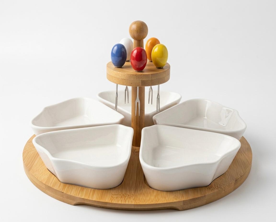 Snack Serving Set with Bamboo Stand