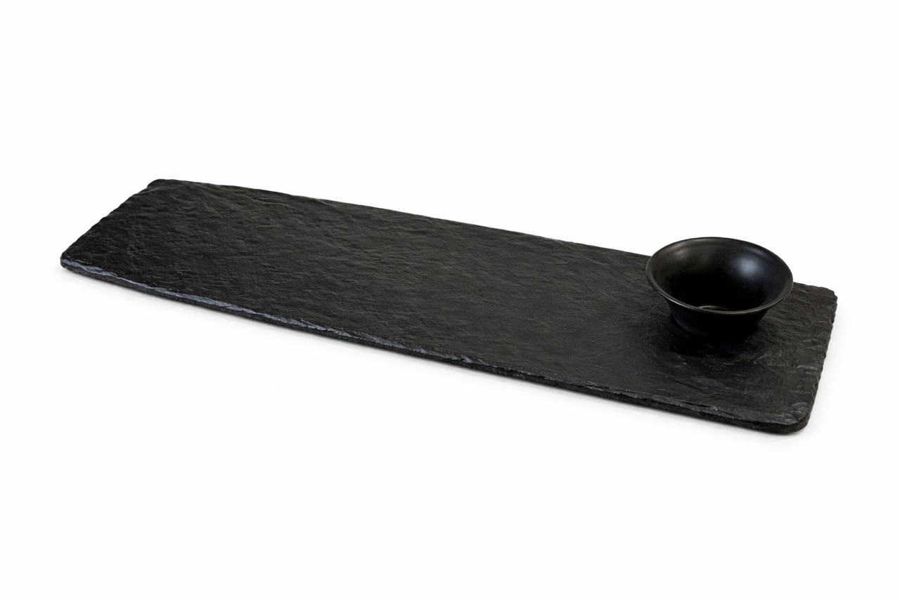 Minimal Black Serving Board with Dip Bowl