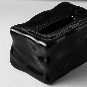 Glossy Black Wave Tissue Box – Modern Sculptural Design