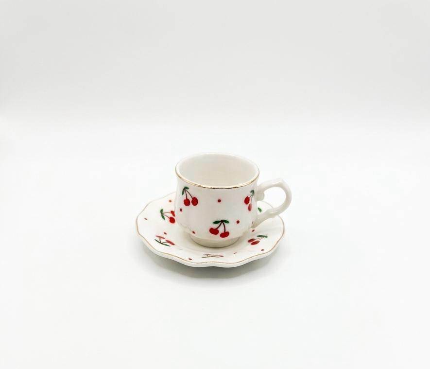 Cherry Design Espresso Cup & Saucer Set – Set of 6