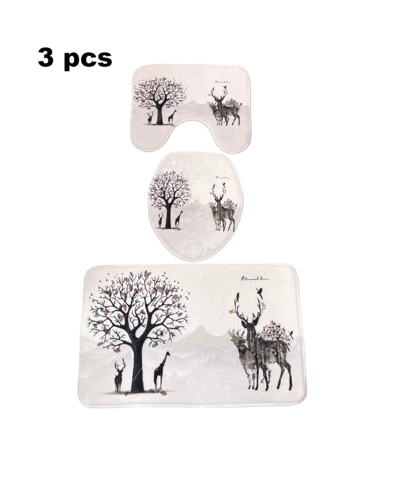 3-Piece Bathroom Mat Set – Deer & Tree Design