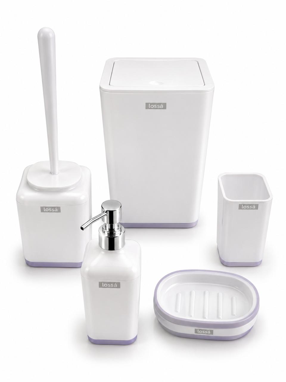 White & Lavender Bathroom Accessory Set