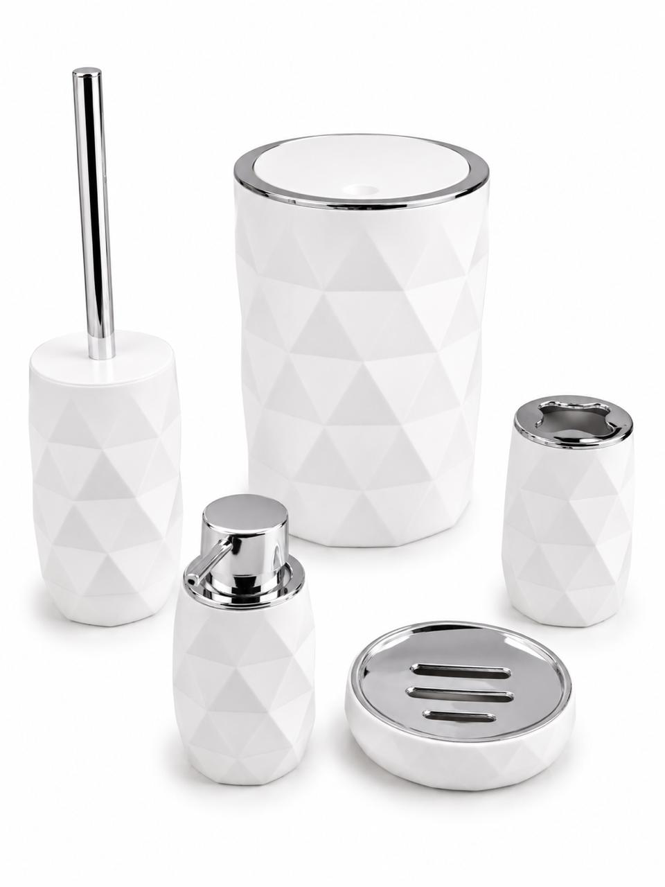White Geometric Bathroom Accessory Set