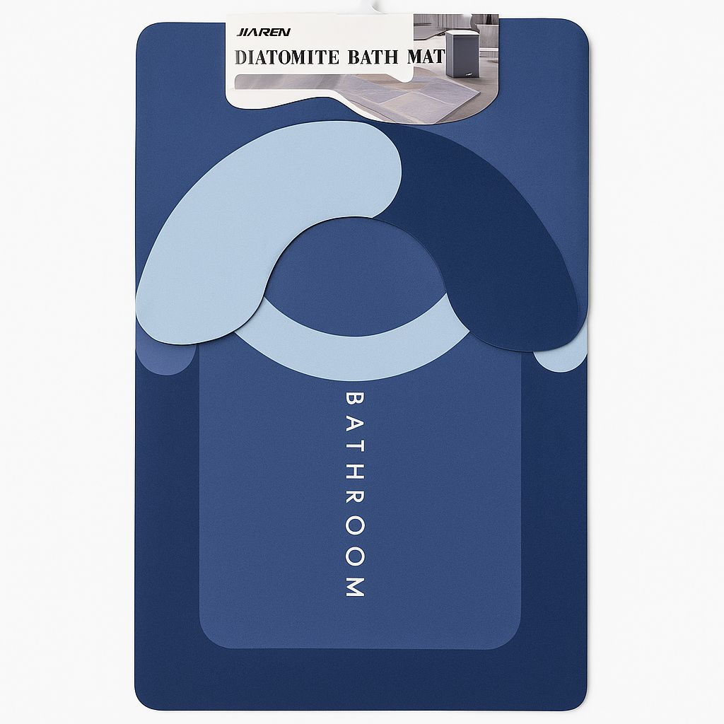 3-Piece Bathroom Mat Set - Diatomite Quick-Dry Bath Mat – Modern Blue Design