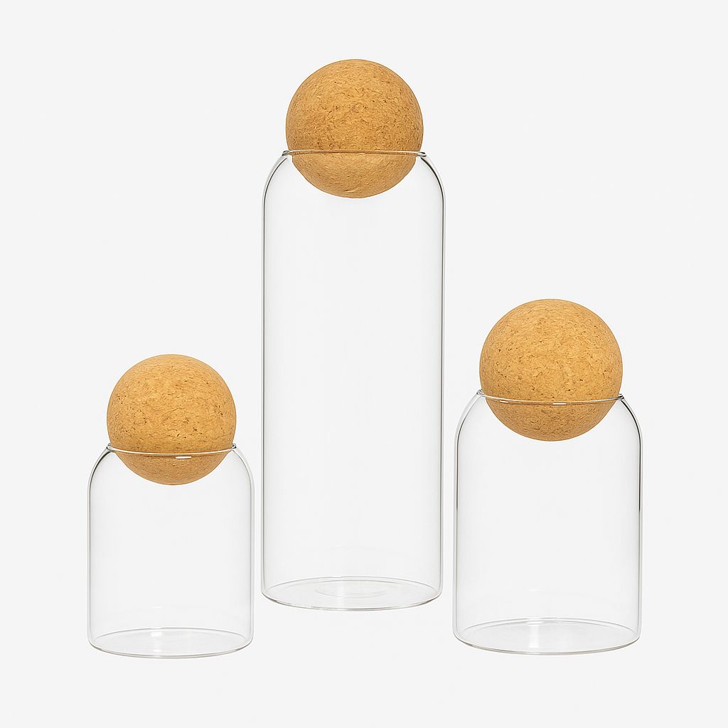 Glass Storage Jar Set with Cork Ball Lids