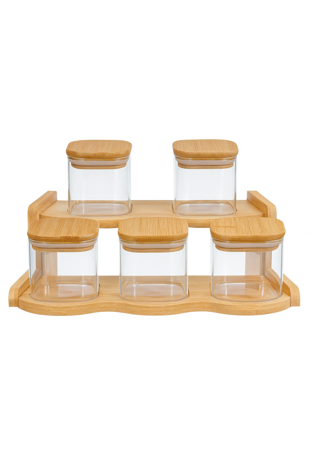 5-Piece Glass Spice Jar Set with Bamboo Lids & Stand