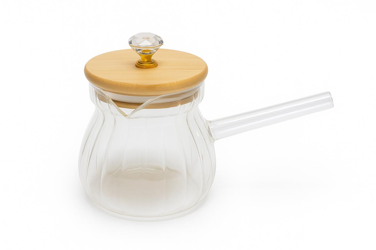 Elegant Gold Glass Turkish Coffee Pot with Wooden Lid
