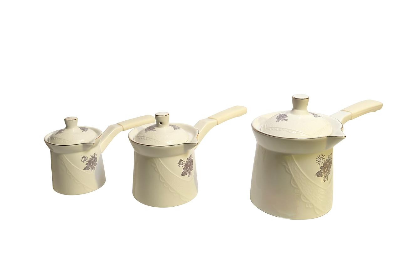 Elegant Cream Floral Turkish Coffee Pot Set – 3 Pieces