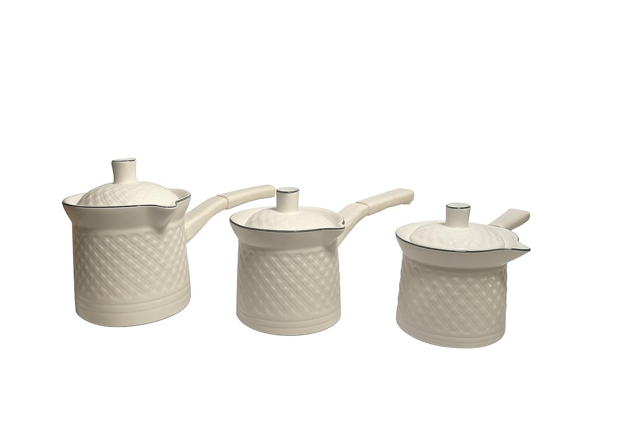 Textured Cream Turkish Coffee Pot Set – 3 Pieces