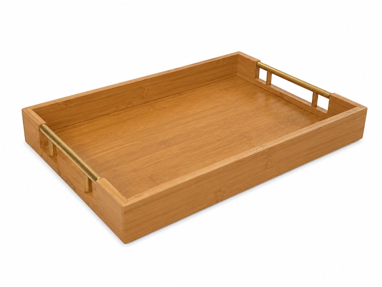 Bamboo Serving Tray with Gold Handles