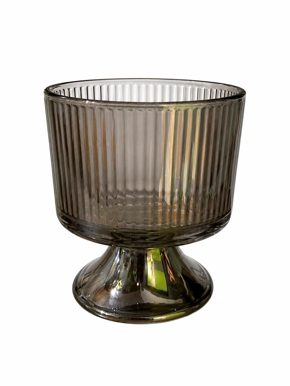 Ribbed Glass Dessert Bowl with Stand - Set of 6