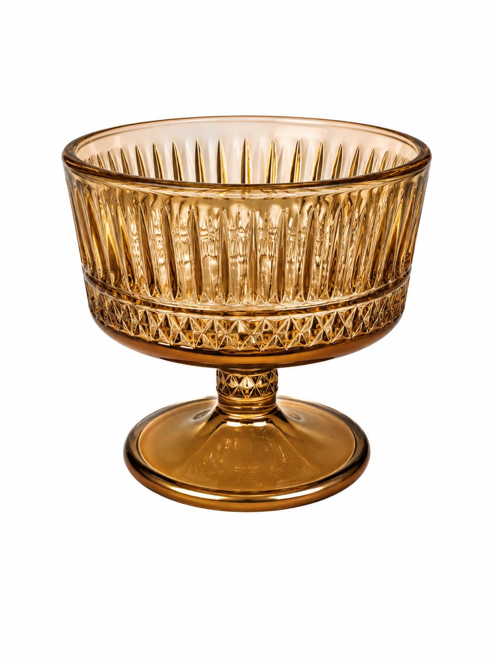 Amber Glass Dessert Bowl with Stand - Set of 6