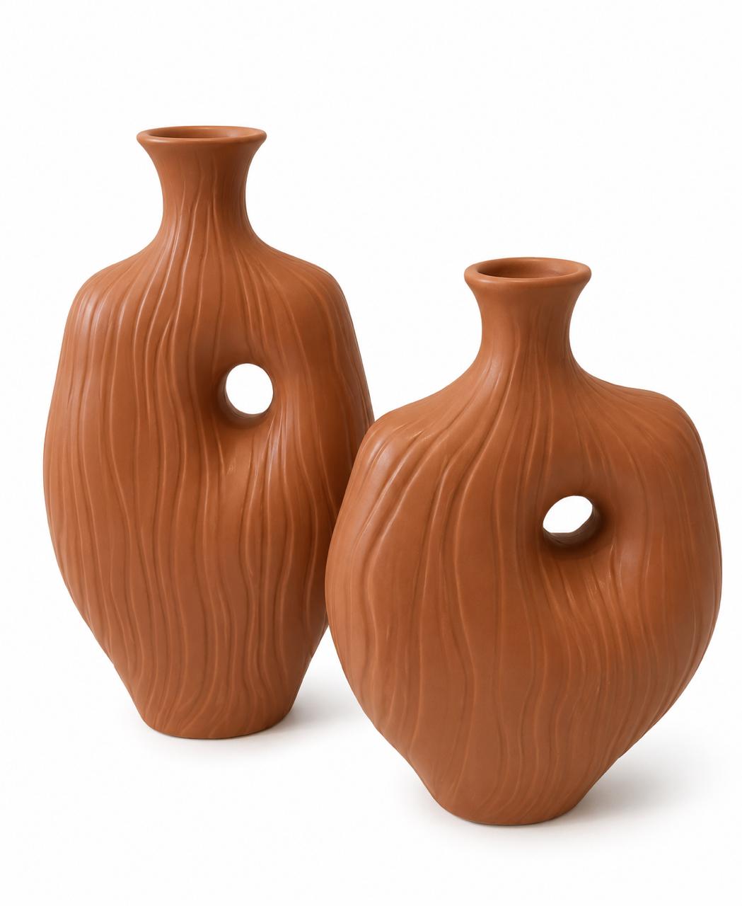 Textured Minimalist Ceramic Vase - Set of 2