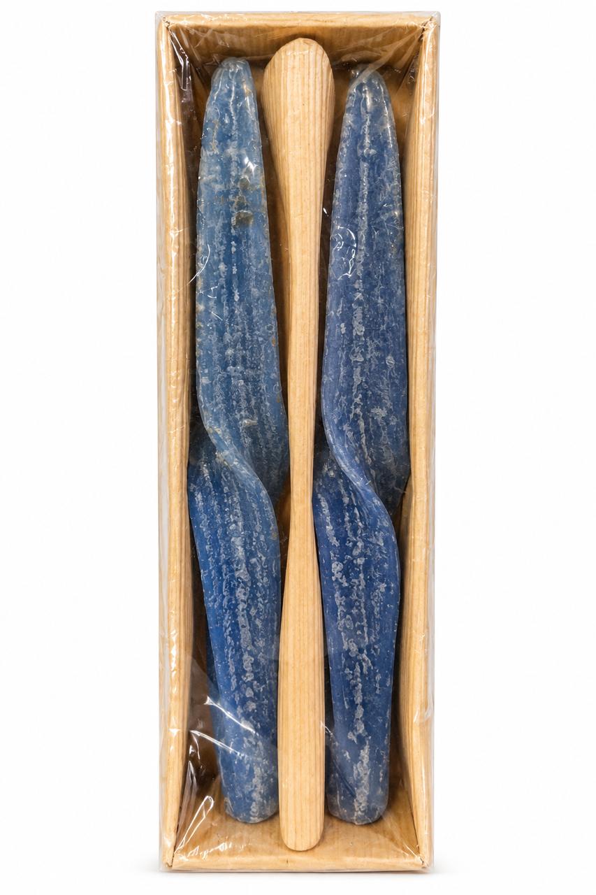 Textured Twisted Taper Candle - Blue - white background