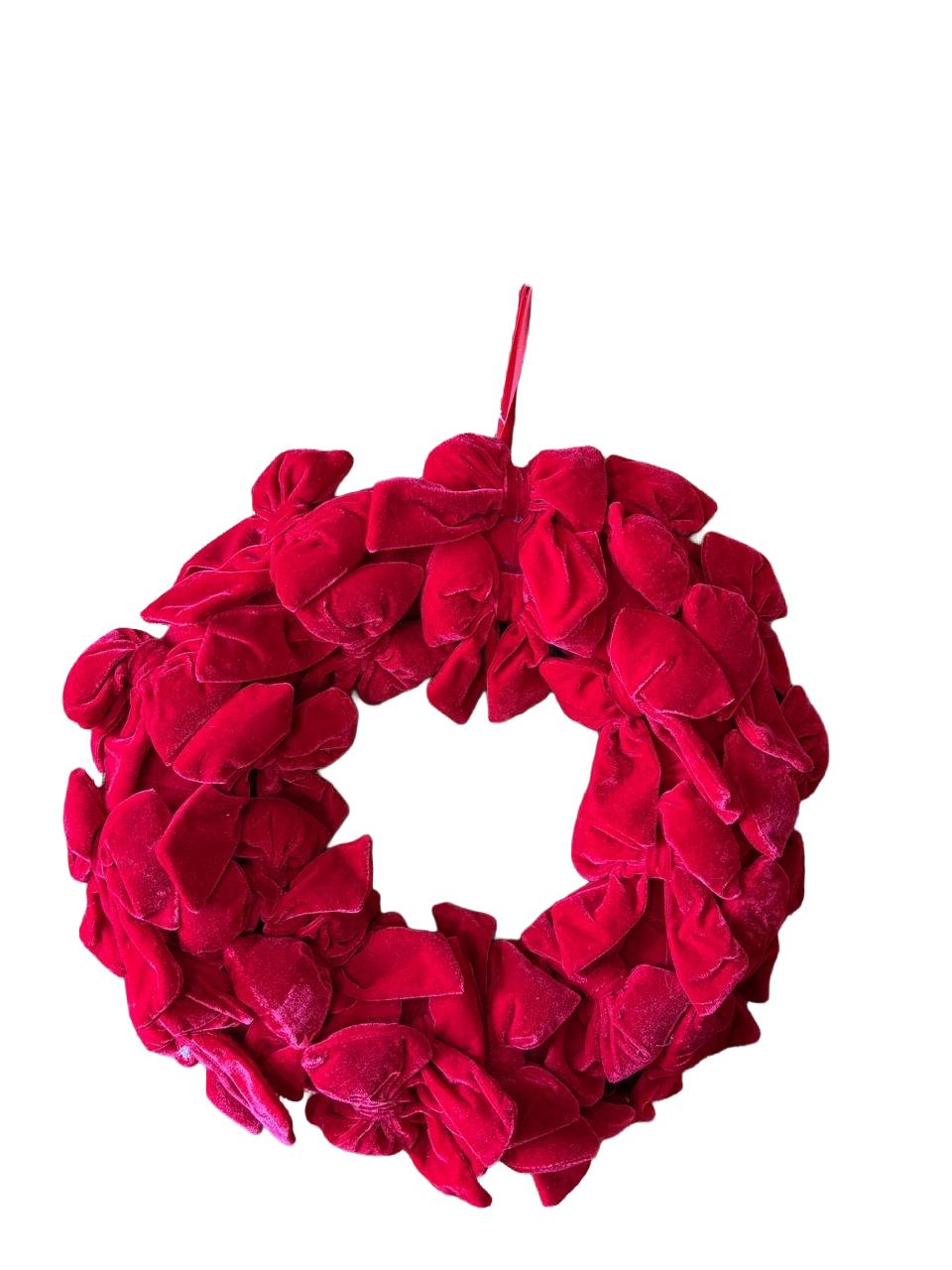 Red Velvet Bow Holiday Wreath - white background