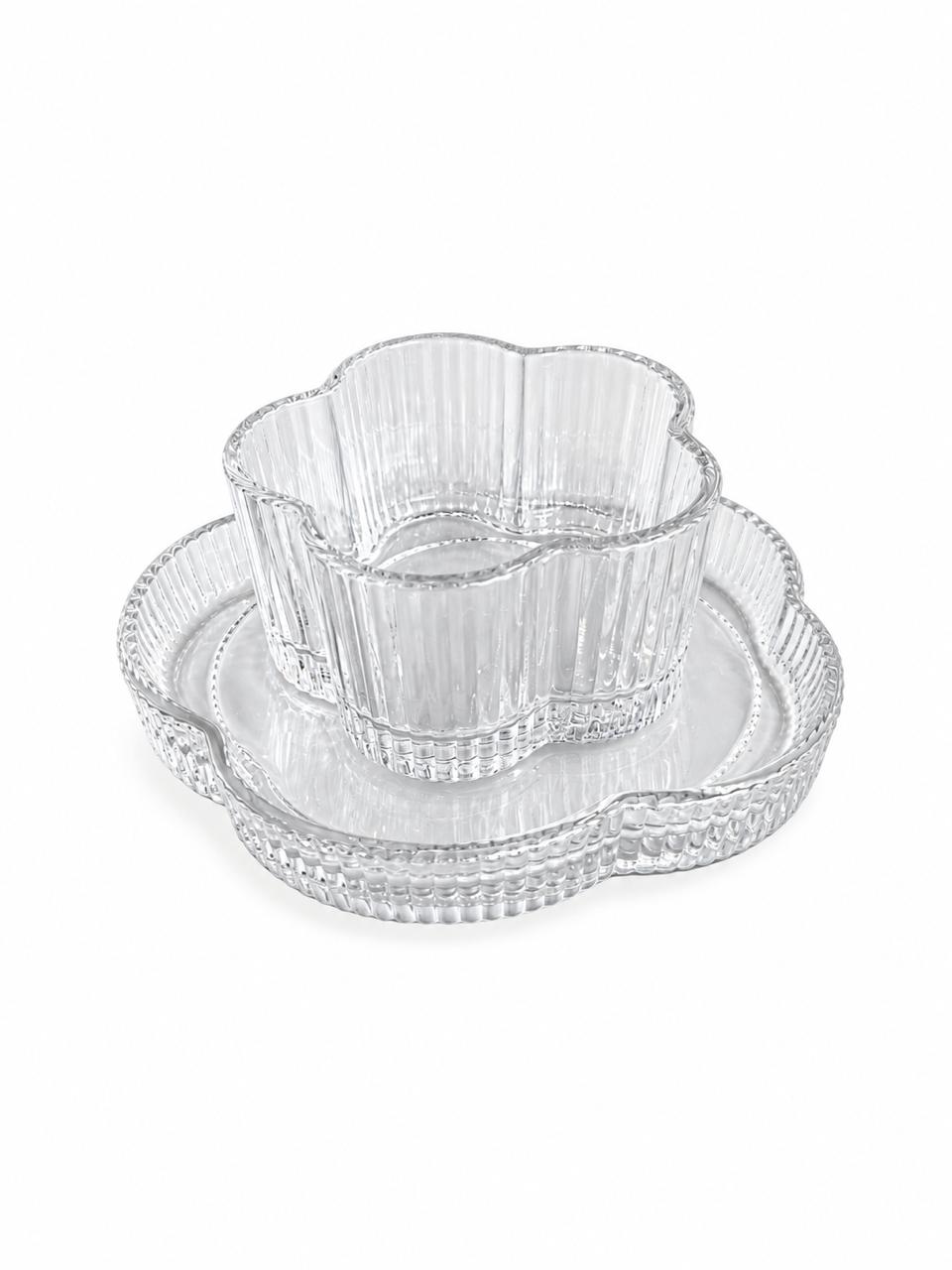 Flower Glass Dessert Bowl & Plate Set of 6