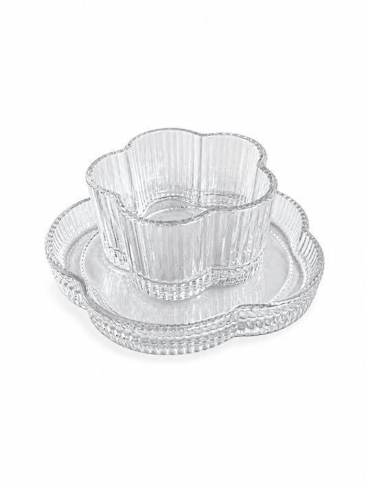 Flower Glass Dessert Bowl & Plate Set of 6
