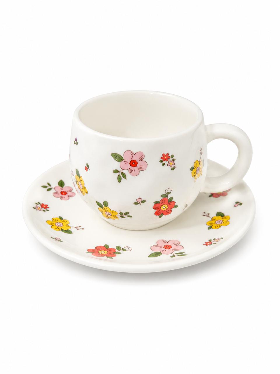 Floral Coffee Cup & Saucer - Set of 6