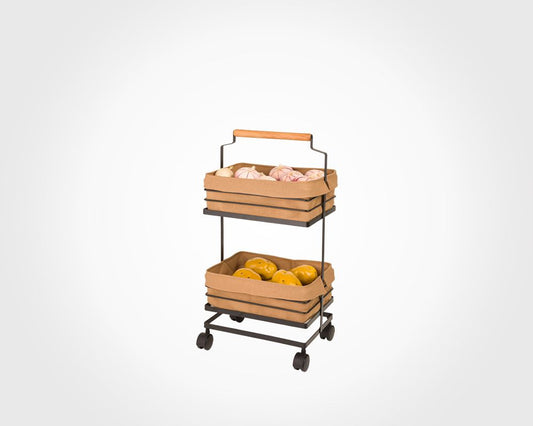 Wooden 2-Tier Storage Trolley with Wheels