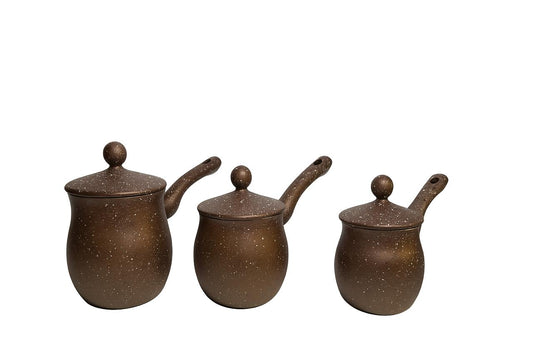 Speckled Brown Turkish Coffee Pot Set – 3 Pieces