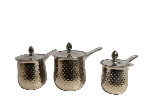 Hammered Stainless Steel Turkish Coffee Pot Set – 3 Pieces