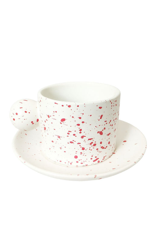Modern Pink Splash Turkish Coffee Set – 6 Cups with Plates