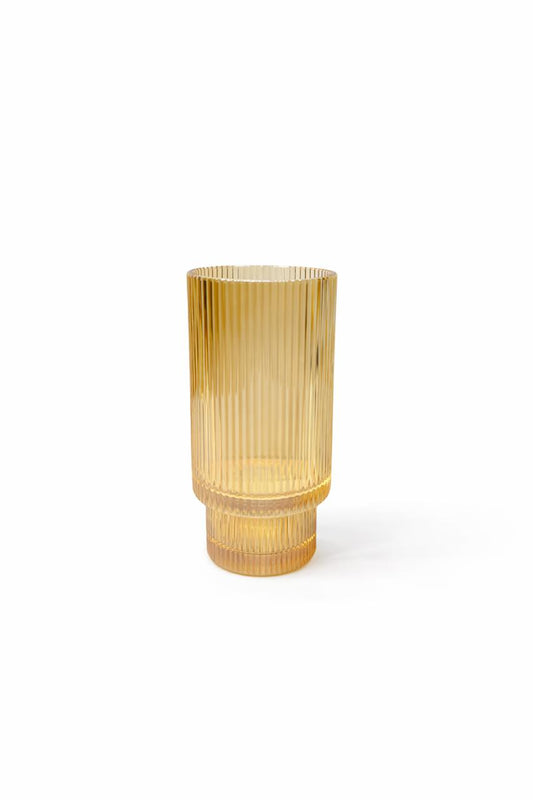 Amber Ribbed Glass Cup Set of 6