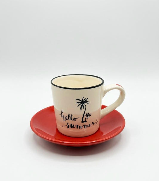 "Hello Summer" and "Best Summer" Coffee Cup & Saucer Set – Set of 6