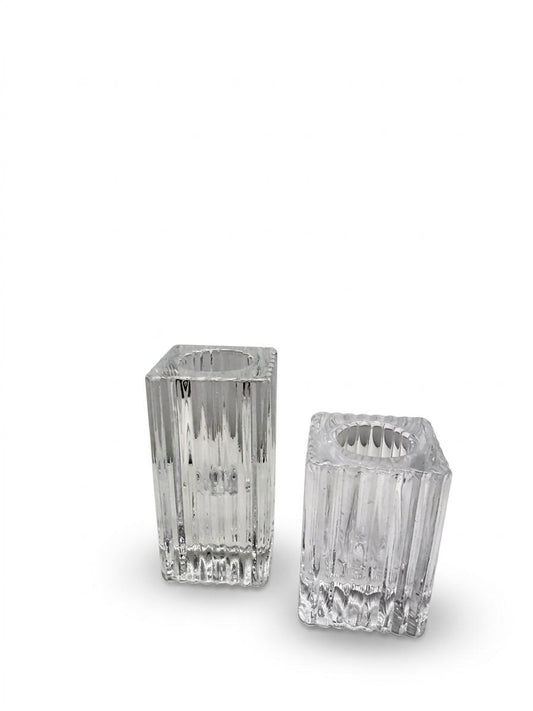 Ribbed Glass Candle Holder Set