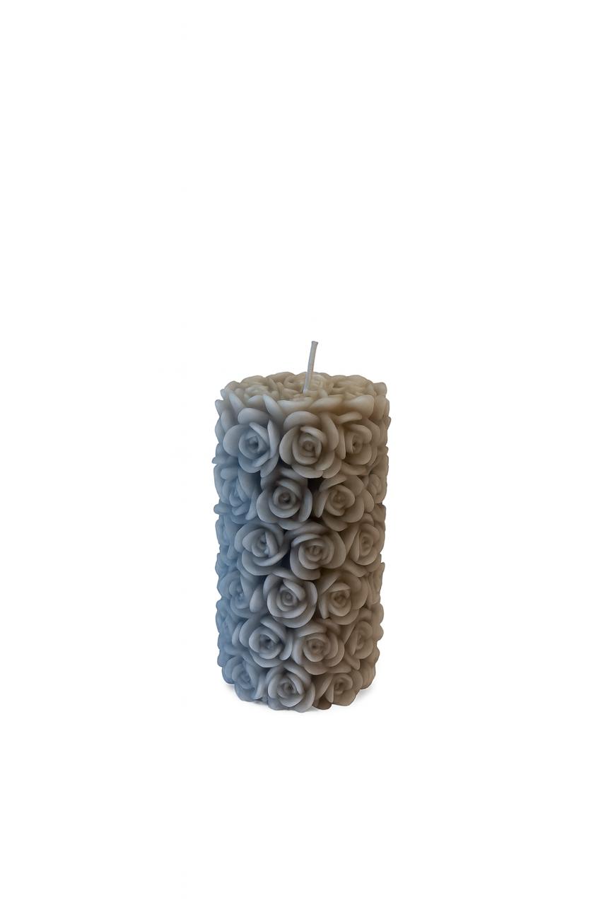 Gray Rose Pillar Candle