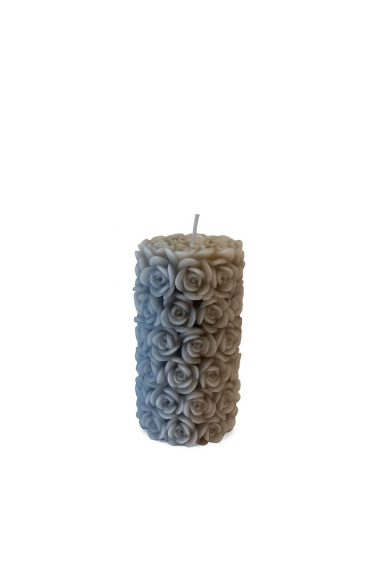 Gray Rose Pillar Candle
