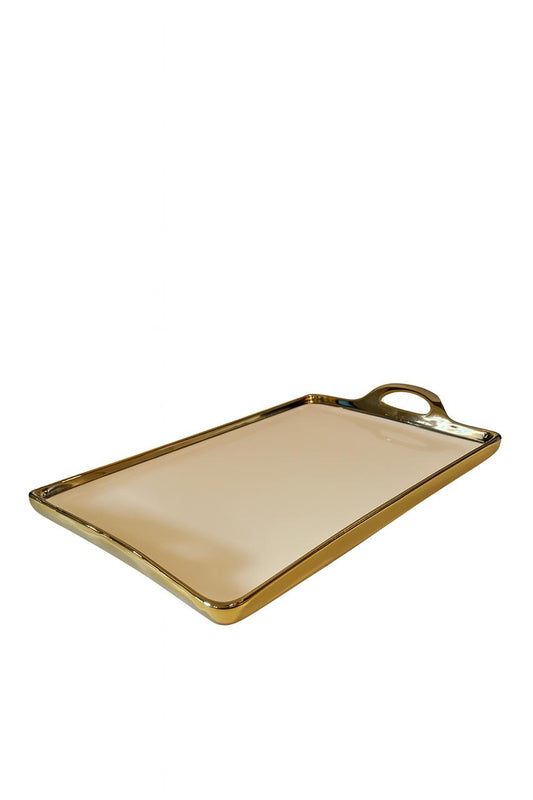 Sleek Gold Rectangular Tray with Cut-Out Handle