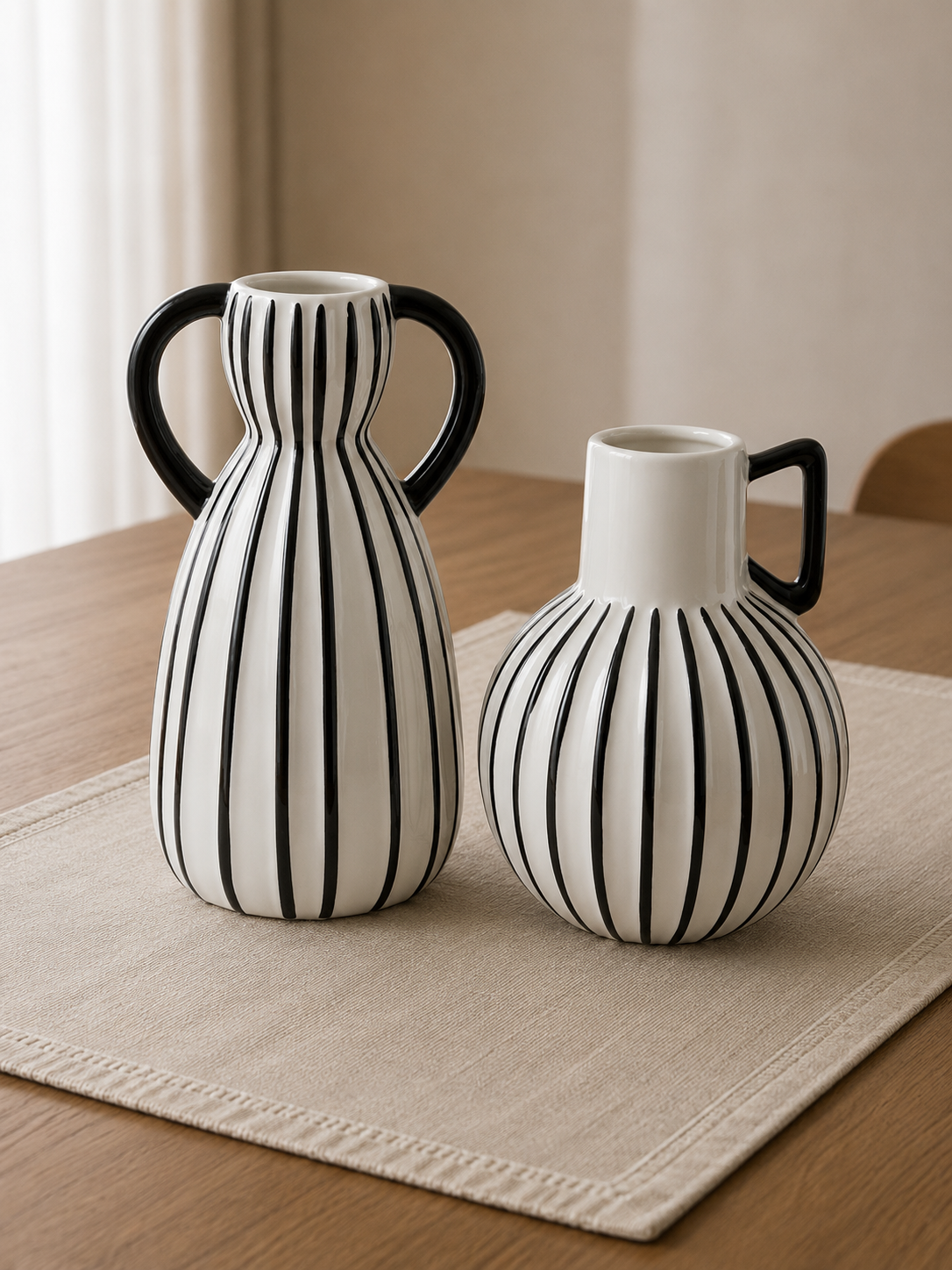 Sculptural Striped Decorative Vase