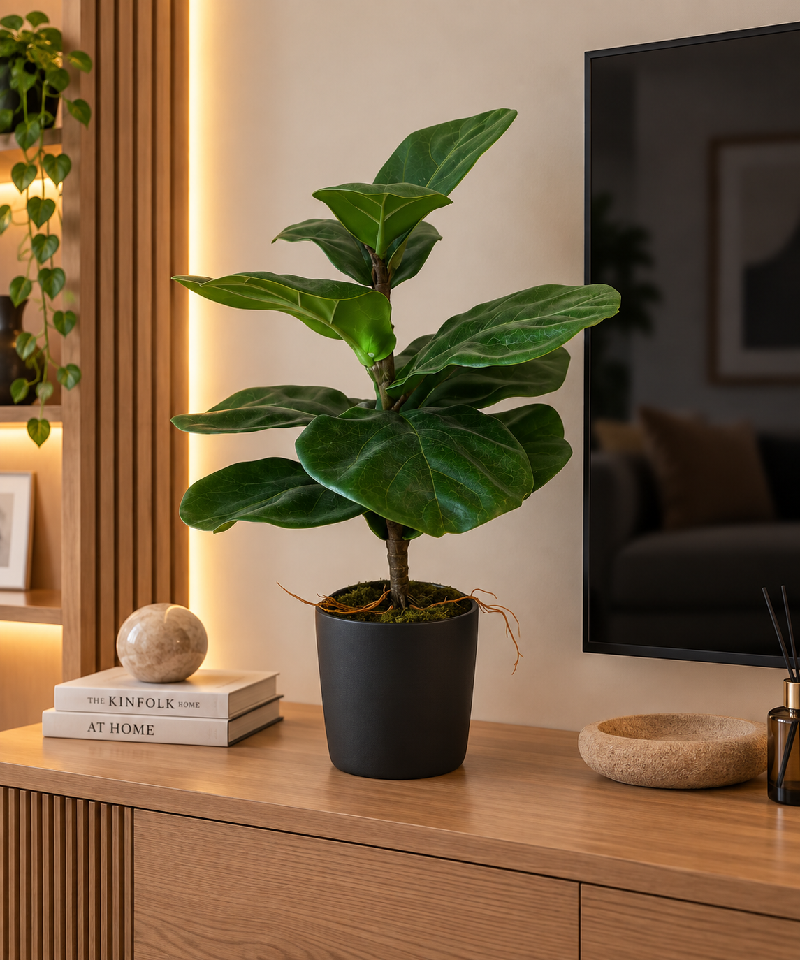 Artificial Fiddle Leaf Fig in Black Pot