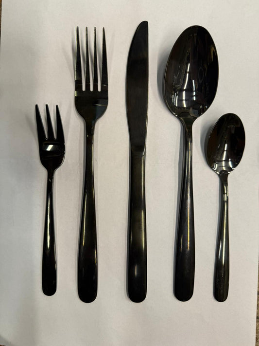 30-Piece Black Stainless Steel Flatware Set – Modern Elegance