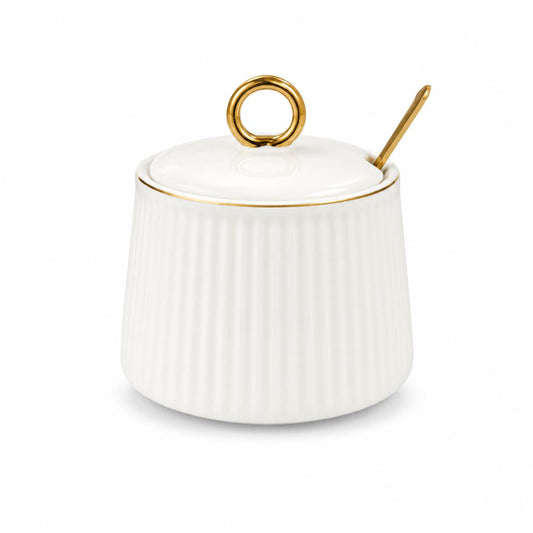 Porcelain Sugar Bowl with Lid & Spoon