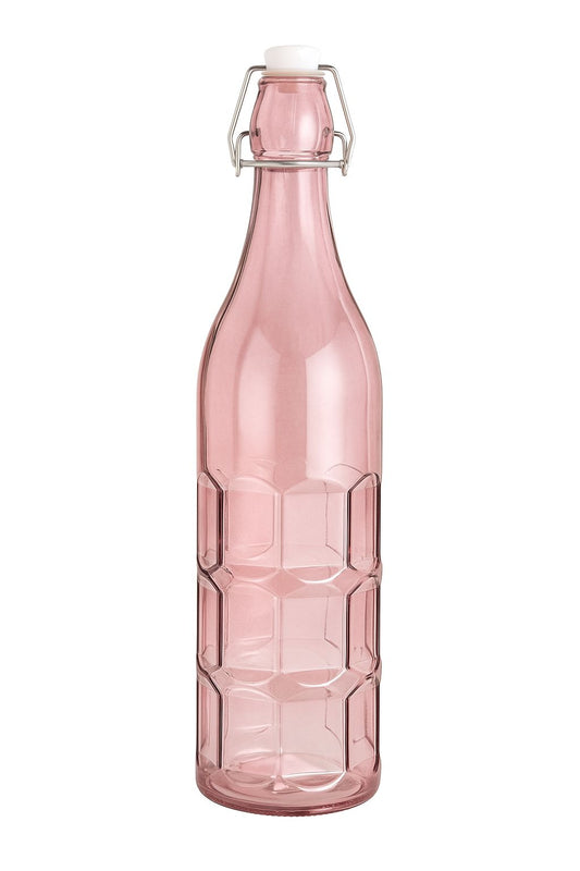 Pink Glass Water Bottle with Geometric Design
