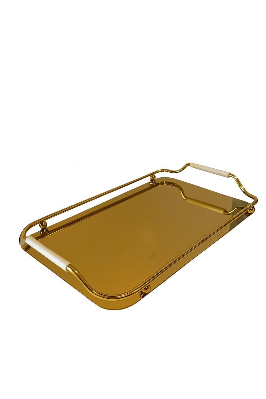 Elegant Gold Rectangular Serving Tray with Handles