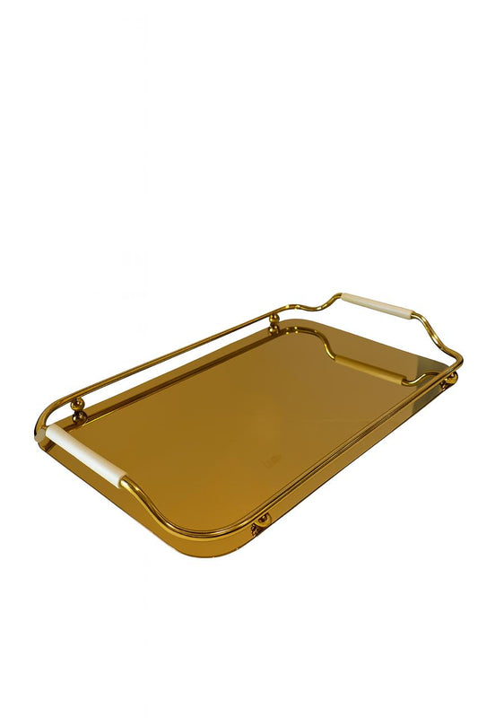 Elegant Gold Rectangular Serving Tray with Handles