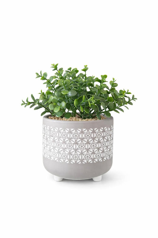 Artificial Green Plant in Patterned Decorative Pot