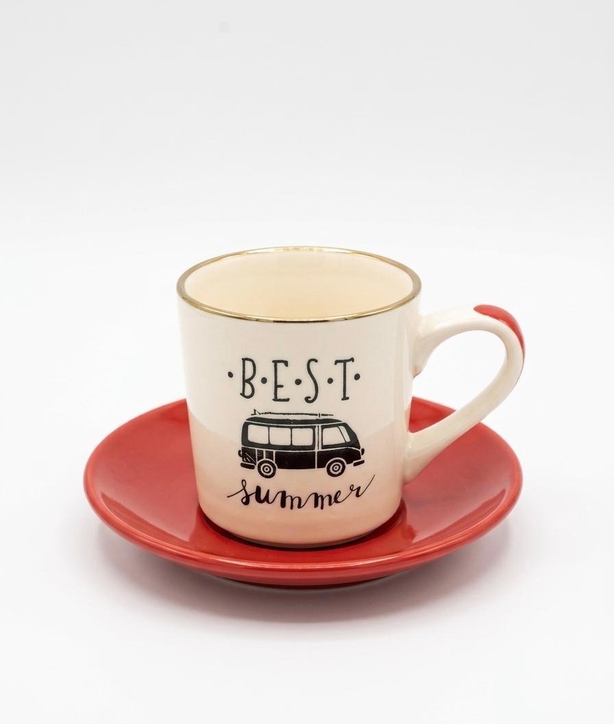 "Hello Summer" and "Best Summer" Coffee Cup & Saucer Set – Set of 6