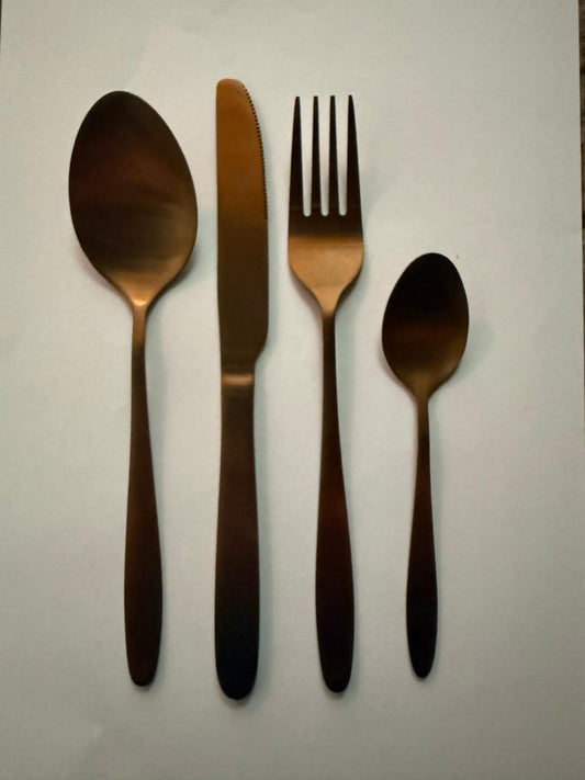 30-Piece Bronze Stainless Steel Flatware Set – Warm Modern Charm