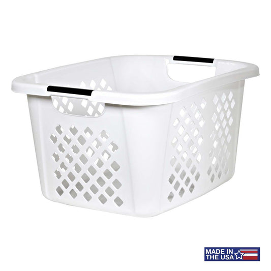 Heavy-Duty Plastic Laundry Basket with Vented Design – White