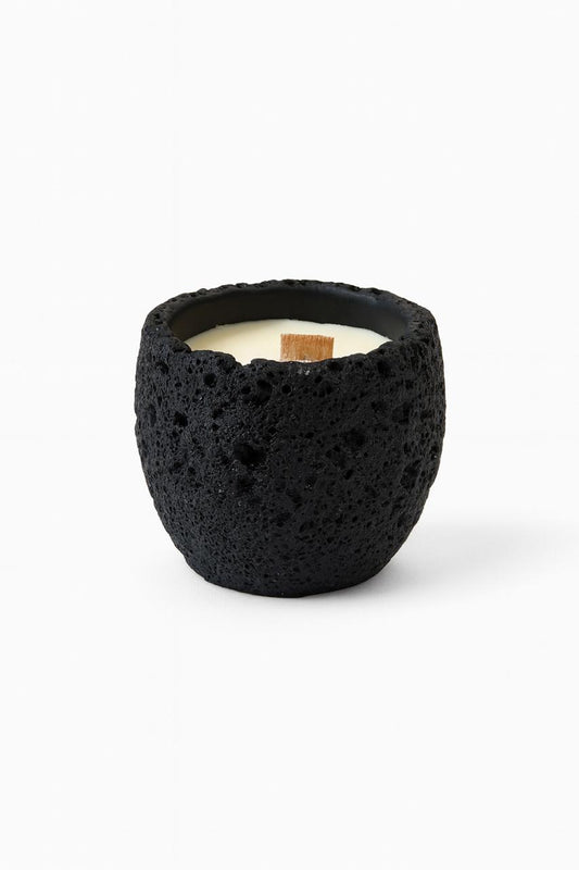 Black Lava Stone Candle with Wooden Wick