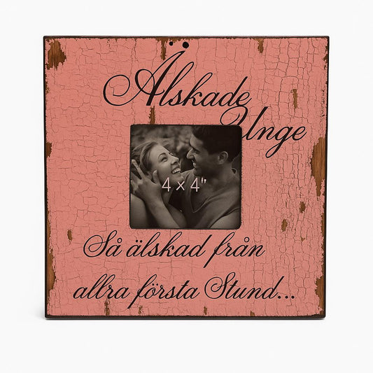 Vintage Distressed Wood Photo Frame with Script – 10x10 cm