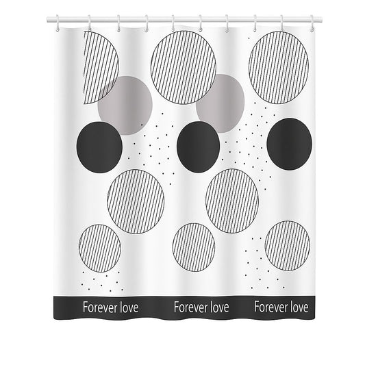 Geometric “Forever Love” Shower Curtain – Modern Black & White - 180*200